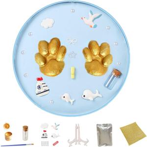 Pet Paw Print Kit, DIY Memorial Keepsake for Dogs & Cats, Includes Blue Clay, Hair Bottle, Name Letter, Bracket & Decorations, Gift for Pet Lovers