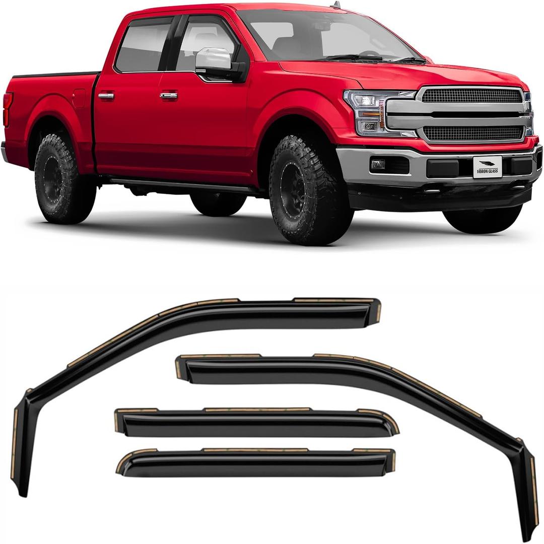 in-Channel Extra Durable Rain Guards for Trucks Ford F150 2015-2020 SuperCrew (fit for Ford F250-F550 17-25), Window Deflectors, Vent Window Visors, 4 Pieces - 220018 (For F150 15-20)