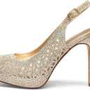 DREAM PAIRS Women's High Heels Platform Dress Rhinestones Peep Toe Pumps Shoes (8.5, Gold/Glitter)