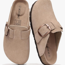 KIDMI Genuine Suede Clogs for Women Memory Foam Cork Footbed Potato Shoes Slip On Leather Mules with Big Buckle, Size 40