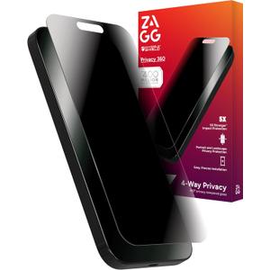 ZAGG Glass Elite Privacy 360 Screen Protector for iPhone 16 Pro Max – 4-Way Privacy, Ultra-Strong Tempered Glass, 5X Stronger, Smudge-Resistant, Easy Install, Recycled Content