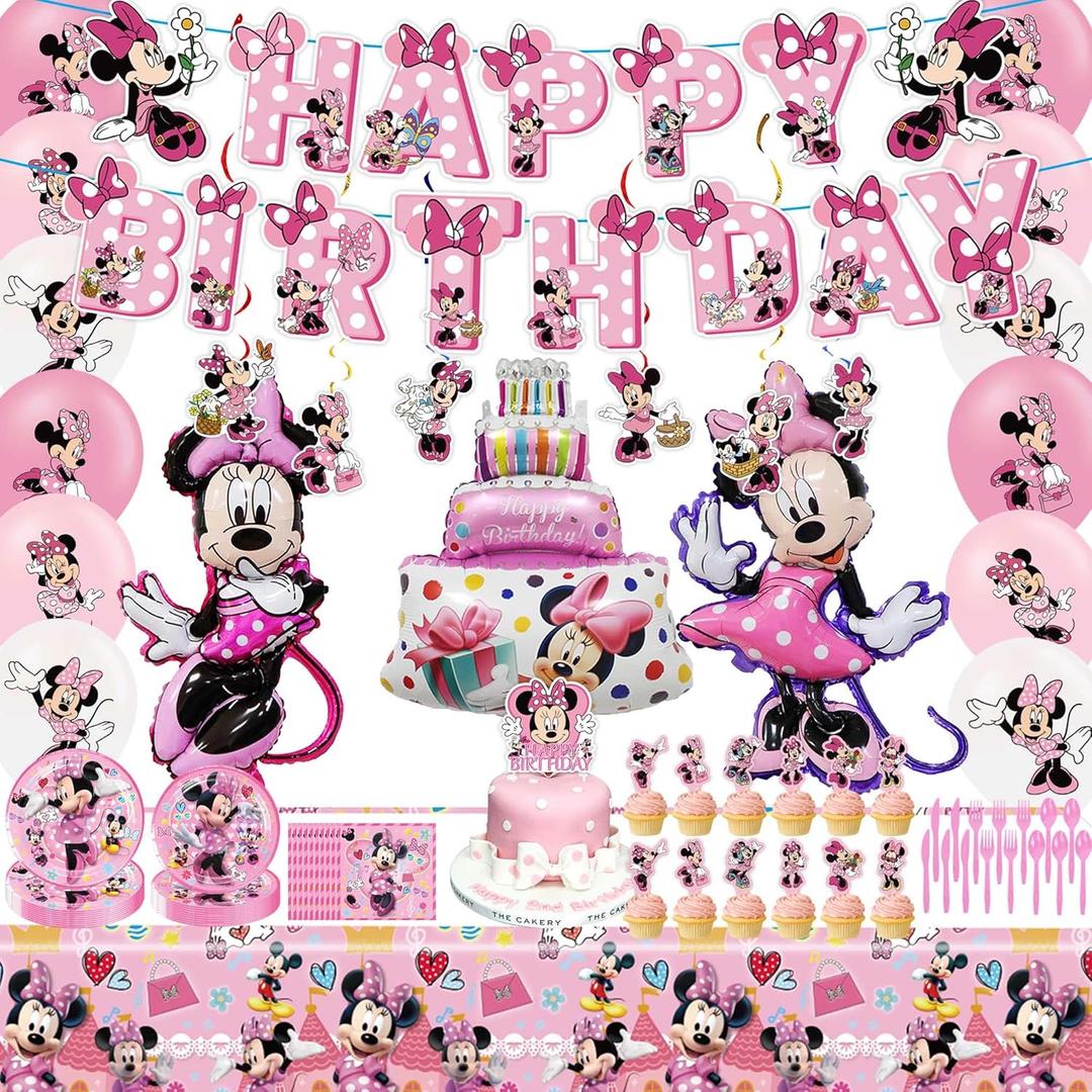 Pink-Themed Birthday Party Decorations Set - Includes Banner, Tablecloth, Balloons, Cutlery