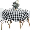 Buffalo Plaid Round Tablecloth 60 Inch Black White Classic Gingham Check Table Cloth Polyester Cotton Fabric Rustic Table Cover for Dining Room Kitchen Party