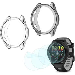 Compatible for Garmin Forerunner 265 Screen Protector & TPU Case Combo,Soft Flexible Film + Anti-Scratch Full Coverage Frame | Clear/Clear Black Protective Cover Set (4 Films + 2 Cases)