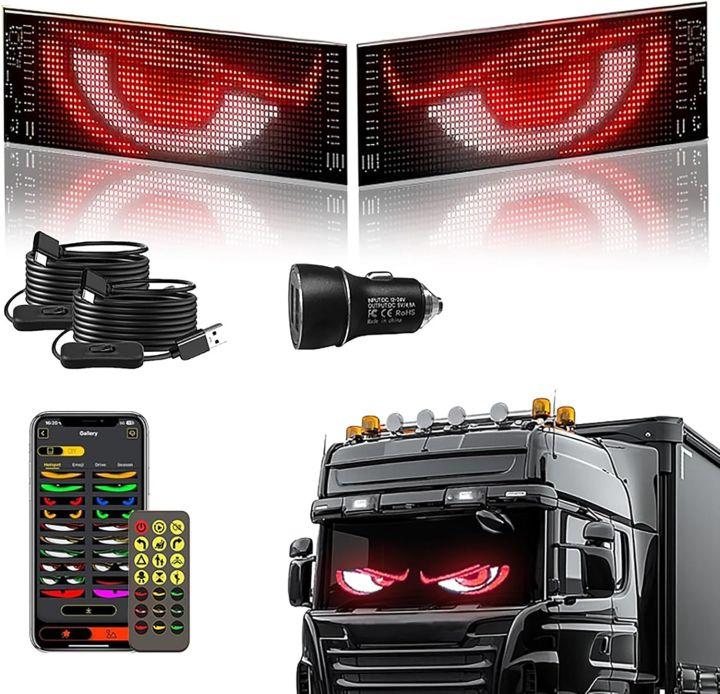 Led Eyes for Truck Windshield, 2PC  23.6"x4.7" Devil Eyes Light for Windshield, Smart Remote & APP Control, Custom Text Pattern Animation Flexible Matrix Panel Display, USB Powered, IP65 Waterproof