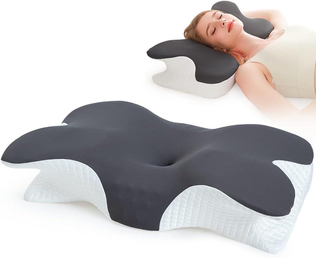 Cervical Memory Foam Neck Pillow for Neck and Shoulder Pain Relief, Ergonomic Orthopedic Contour Support Pillow for Side and Back Sleepers with Cool Soft Cover