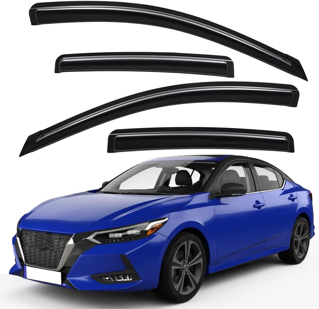 Lightronic Extra Durable Outside-Mount Auto Vent Window Visor, Fits 2020-2025 Nissan Sentra, UV Protection Rain Guard, Original Wind Deflector, No-Drill Easy Install, Dark Smoke, 4-Pcs