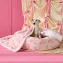 Lesure Waterproof Puppy Blanket for Medium Dogs - Washable Double Sided Dog Blankets with Warm Jacquard Shag and Soft Sherpa Fleece, Pet Cat Blanket for Couch Protection, Bow DesignPink Taffy