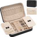 Lolalet Travel Jewelry Case for Women, Travel Jewelry Organizer Box with Mirror & Clear Storage Bag, Small Portable Traveling Earring Necklace Bracelet Ring Case, Bridesmaid Gifts -Medium, Black (Medium (8.46"W*5.71"D*2.17"H))