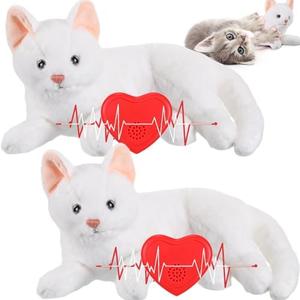 Shappy 2 Pcs Heartbeat Cat Calming Toy Stuffed Plush Warm Pillow Toys Heart Shaped Replacement Soother Red Heartbeat Simulator for Cat Kitten Dog Anxiety Relief Sleep
