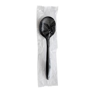 Boardwalk Disposable Plastic Soup Spoons, Case of 1,000, Individually Wrapped, Black Polystyrene Silverware, Heavyweight Design