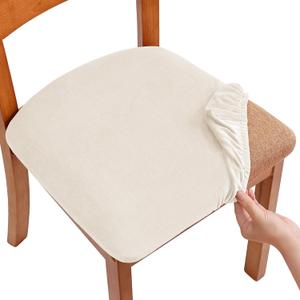 Smiry Velvet Seat Covers for Dining Room Chair Set of 6, Stretch Fit Removable Washable Chair Seat Cushion Protector Slipcovers with Ties, Ivory
