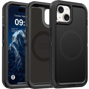 TUTUKII Magnetic Case for iPhone 13/14/15 6.1 Inch, [MIL-Grade] Heavy Duty Rugged Phone Case with Strong MagSafe Compatible, Full Body Shockproof Protective Cover (Black)
