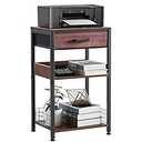 Lerliuo Grey Printer Stand with Fabric Drawer, 3 Tier Industrial Side Table, Modern Small Printer Desk Holder with Storage Shelf,MultiFunctional Bedside Tables for Home Office Fax Machine Scanner