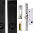 2 x Rectangle Pocket Door Lock, 304 Stainless Steel Privacy Pocket Door Hardware, 5 7/10 inch*1 7/10inch Matte Black Sliding Pocket Door Handle,for 1 3/8 to 2 3/16 Thickness Door