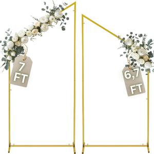 Wedding Arch Backdrop Stand for Parties Set of 2, 7FT/6.7FT Gold Wedding Arches for Ceremony - Reusable Metal Square Balloon Arch Frame for Birthday Party Bridal Baby Shower Graduation Decoration