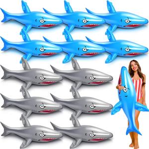 Leyndo 12 Pcs 42.5 Inch Summer Inflatable Shark Long Shark Float Pool Toy PVC Blow up Shark Toys Large Shark Party Decorations Party Favors Supplies Gifts for Teens Adults