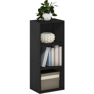 Furinno LUDER Book Shelf, 3-Cube Bookshelf, Bookcase with Open Shelves, 9.3 x 12 x 31.5, Easy Assembly, for Living Room, Bedroom, Home Office, Blackwood