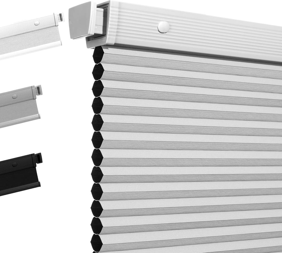Boolegon No Drill Cellular Shades for Indoor Windows,Noise Reducing & Thermal Insulating Honeycomb Blinds,Cordless Free Stop Blackout Blinds Easy to Install,35" W x 64" H,Blackout White