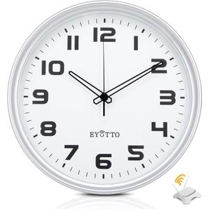 eYotto 12-Inch Smart WiFi Wall Clock, Silent Battery Operated Analog Clock with Automatic Time Sync Non-Ticking Easy to Read Large Display Modern Design for Bedroom Living Room Office Gym