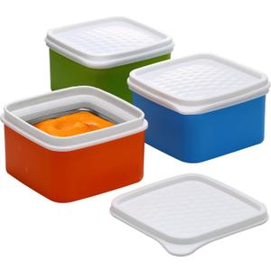 Baby/ Toddler/ Kids Stainless Steel Insulated Food Storage Container Small Leak Proof Lunch Box- 3 pk. 8 oz Snack Containers- Square Thermal Food Container With Airtight Lid On The Go, School, Daycare (Blue Green orange)