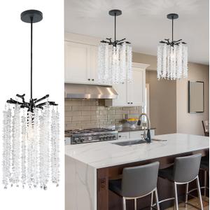 Plug in Pendant Light Fixtures: Hanging Lamp Plug in Gold Crystal Pendant Lamp, Hanging Light for Kitchen Island, Bedroom, Dining Room, Living Room, E12 No Bulb
