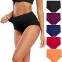 Molasus Women's Cotton Underwear High Waisted Full Coverage Ladies Panties 4X-Large, Multicolor-5pack-a3