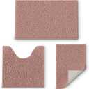 Bathroom Rugs Sets 3 Piece, Extra Soft Absorbent Chenille Bath Rugs, Non Slip Rubber Backing Machine Washable Quick Dry Bath Mats for Bathroom Floor, Tub, Shower, Home Decor Accessories, Misty Rose (16" x 24" & 20" x 32"& 20" x 20" U shape)