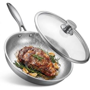 Titanium Frying Pan with Lid, 11.8" Uncoated Hammered Skillet for Cooking, PFAS/PFOA/PTFE Free Nonstick Cookware, Scratch Resistant, for Induction & Gas, Oven, Dishwasher Safe