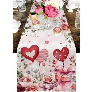 Valentines Table Runners Roses Flower Table Runner for Dining Table Red Pink Heart Valentine's Day Runners for Table Holiday Anniversary Wedding Kitchen Dining Table Decorations, 13x70 inch