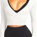 Navneet Women Long Sleeve Ballet Pilates Yoga Wrap Tie Front Tops Workout Gym Shirts Cardigan (Medium, White)