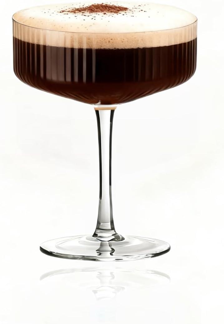 Plastic/Acrylic Set of 6 10 oz Ribbed Coupe Cups Unique Martini & Cocktail Cups Set for Wine,Champagne, Parties & Home