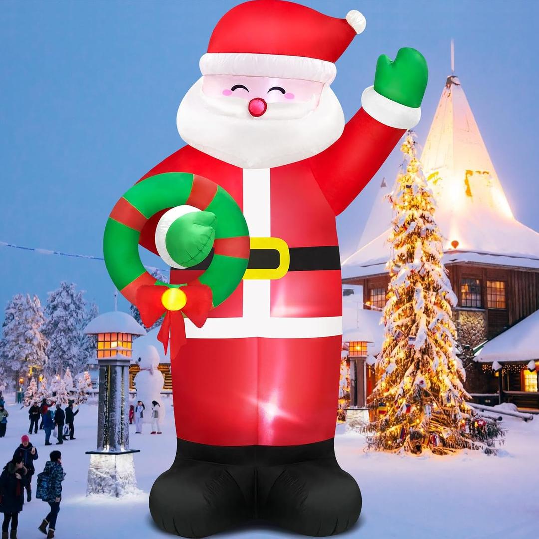 Danxilu 14FT Large Christmas Inflatables Santa Claus Outdoor Decorations Built-in LED Lights, Christmas Inflatable Blow Up Santa Holding Garland for Yard Patio Garden Lawn Holiday Party Xmas Decor