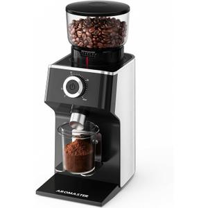 Aromaster Burr Coffee Grinder with 45 Grind Settings,Adjustable 540s Timer,Stainless Steel Conical Coffee Bean Grinder for Espresso,Pour Over & French Press, Anti-Static,Easy Clean Brush for Home Use