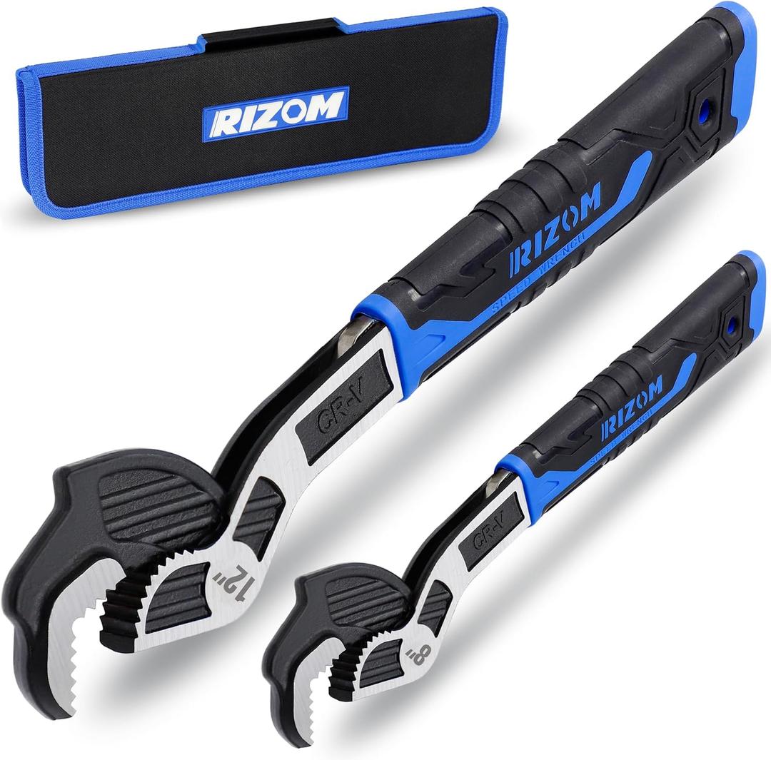 Rizom Self Adjusting Wrench, 8 and 12 Pipe Wrench, 2-Piece Self Adjustable Wrench Set with 3/8 to 1-3/4 inch Jaw Open