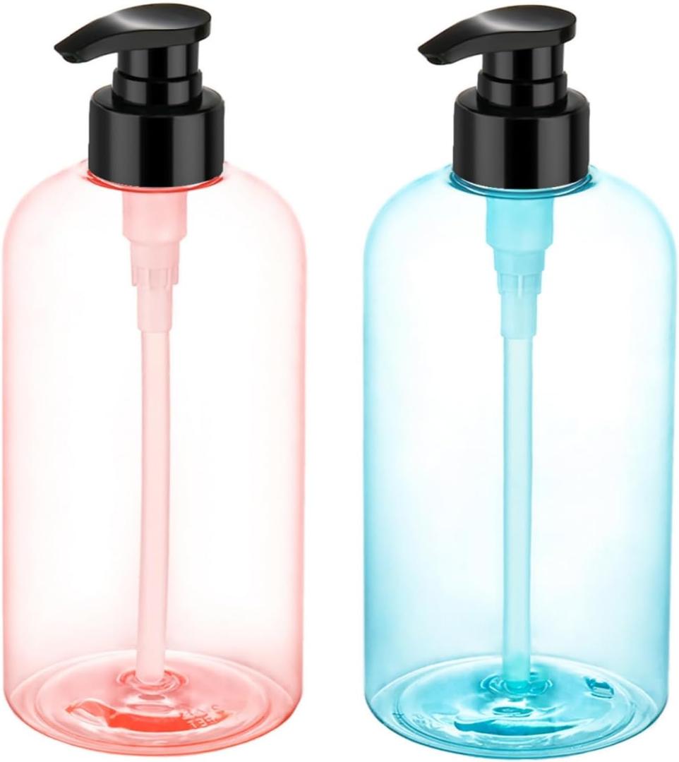 Bynccea Plastic Pump Bottle 16 oz/500 ml Empty Shampoo Pump Bottles Dispenser Portable Pump Bottles for Shampoo and Conditioner Liquid (Red & Blue)