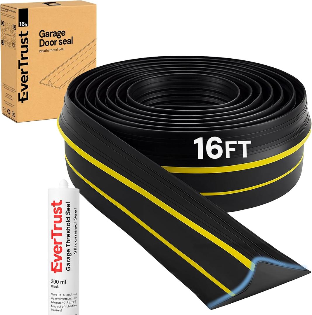 16Ft/5M Garage Threshold Seal Strip. Weatherproof EPDM Rubber Strip Replacement Kit for DIY. Strip + 1pc 300 ml Sealant Adhesive.