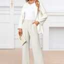 Womens Wide Leg Pants High Waisted Business Casual Summer Dress Pants Palazzo Long Work Trousers with Pockets (White, M)