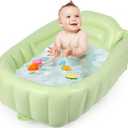 Inflatable Baby Bathtub with Air Pump, Baby Bath Tub Toddler Bathtub, Foldable Shower Basin for Newborn, Portable Travel Bath Tub, Green