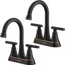 Bathroom Faucets for Sink 3 Hole, Hurran 4 inch Oil Rubbed Bronze Bathroom Sink Faucet with Pop-up Drain and Supply Hoses, Stainless Steel Lead-Free Centerset Faucets for Vanity RV, 2 Pack