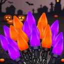 Orange and Purple Halloween Lights, 26FT 50 Count LED Halloween String Lights, Waterproof Extendable Decorations Lights for Outdoor Indoor Patio Home Party Garden Yard Decor