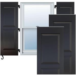 12"W x 57"H Americraft Two Equal Raised Panel Exterior Real Wood Shutters (Per Pair), Black