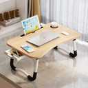 Lap Desk with Storage Drawer, Holders for Cup and Tablet, Laptop Bed Tray Table with Foldable Legs, Laptop Bed Stand, Portable Standing Table for Sofa Couch Floor (23", Walnut)