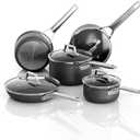 MSMK 9-Piece Pots Set Nonstick, Rice Cheese Burnt also Non stick, Evenly heated Smooth bottom, Scratch Resistant, Stay-Cool Stainless Steel Handle, Oven Safe to 700°F, Induction sauce pans set