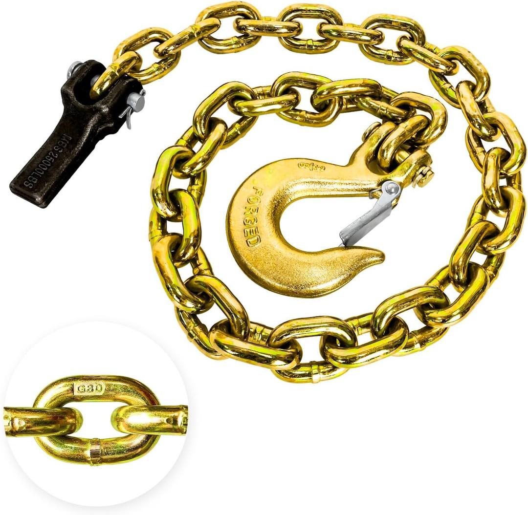 Grade 80 Trailer Safety Chain 36 Inch with 3/8'' Clevis Snap Hook and Chain Retainer | Transport Chain WLL 25,000 lbs for Towing (Yellow)