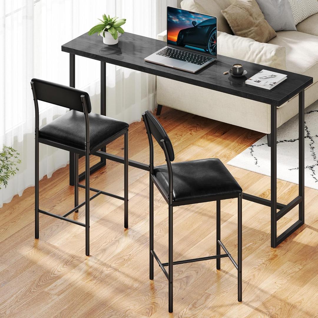 DWVO Bar Stools Set of 4 Black Bar Chair with Back Kitchen Island Stools with Footrest 26.18" Breakfast Bar Stools with Thick Cushion Upholstered Counter Height Barstools for Dining Room Kitchen Bar