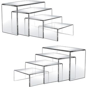 8 Pcs Acrylic Display Risers, 2 Sets Small Size Clear Acrylic Risers, 0.15" Thick, Display Stands for Figure, Action, Dessert, Candy, Jewelry Showcase ((3"x4"x5"x6")x2Set)
