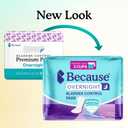 Because Overnight Incontinence Pads for Women Moderate-to-Heavy Absorbency for Nighttime Use, Long-Length Protection, 20 Count, New Version