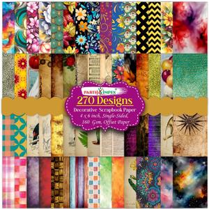 PARTH IMPEX 270 Sheets Scrapbook Paper 4x6 Single-Side - Floral Watercolor Vintage 160gsm Thick Decorative Colored Cardstock for Art Craft Scrapbooking Journaling Supplies Aesthetic Room Decor