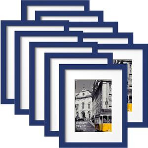 eletecpro 8x10 Picture Frames Set of 10, Picture Frame Collage Wall Decor Display 5x7 Photo With Mat or 8x10 without Mat, Home Decor Gallery Frame for Table Top or Wall Mounting, Blue